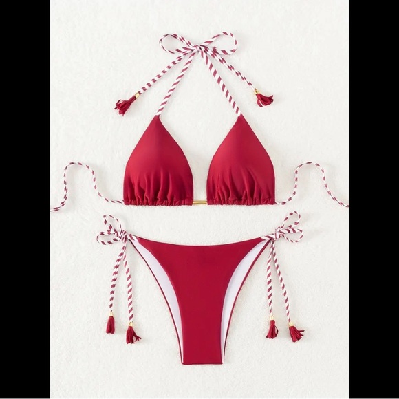 Red, White & Gold, Tassel, Bikini Set - Picture 2 of 7